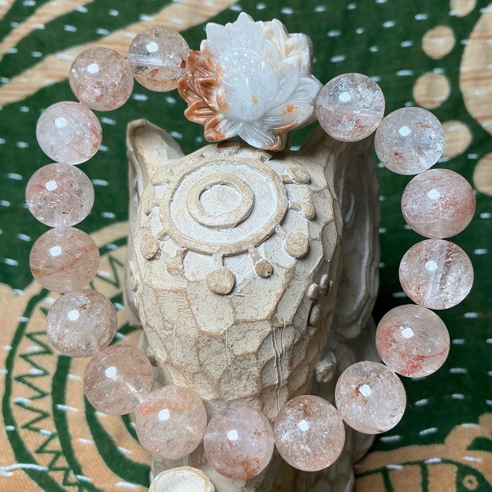Pink Lemurian 11mm with Rhodonite Flower Bead